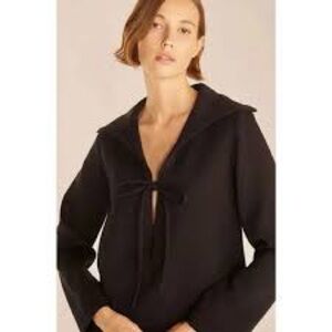 Rebecca Taylor Black Knit Tunic Bow Pointed Collar Long Sleeve Size Small